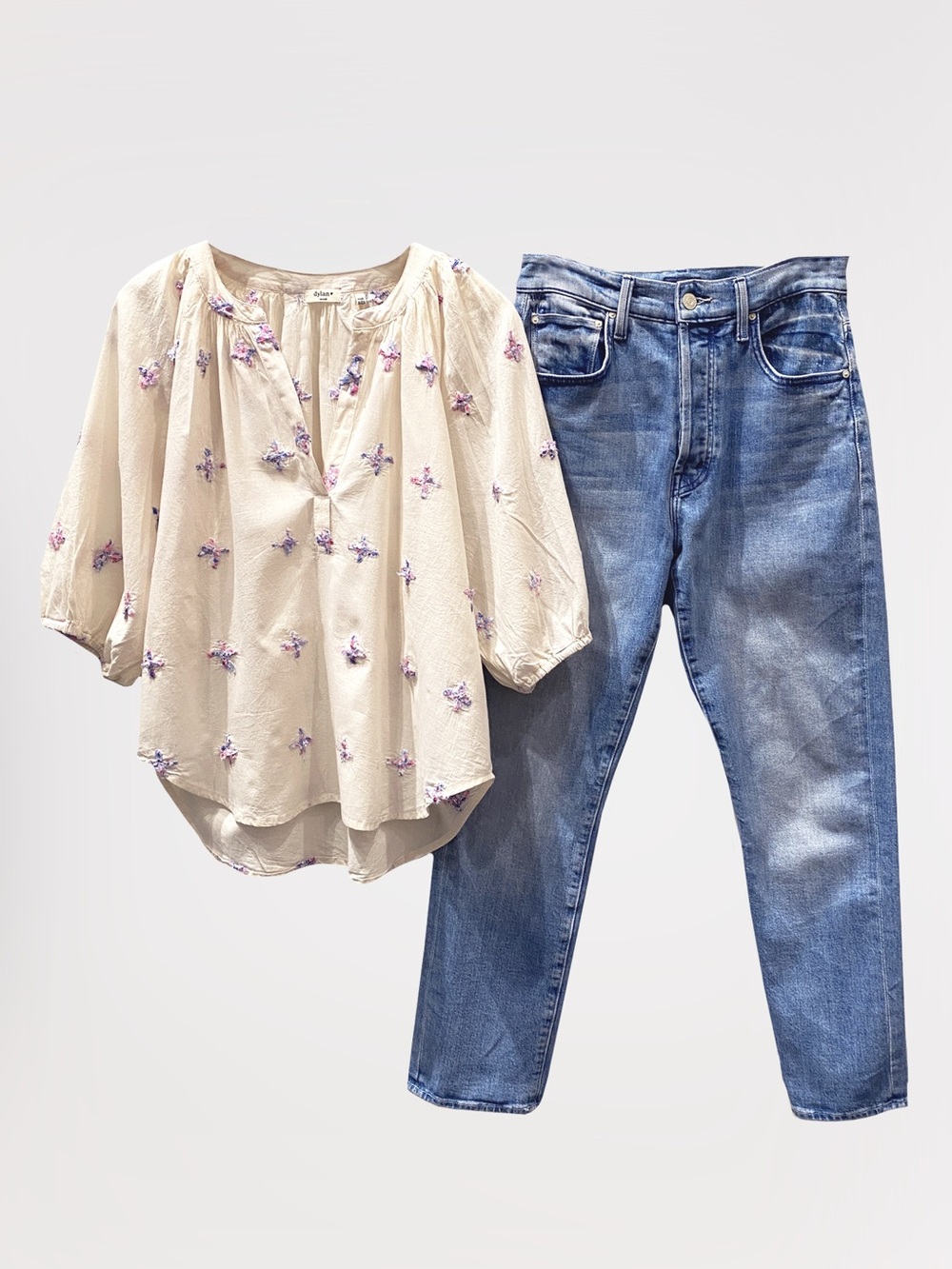 Cream Floral Embroidered Peasant Blouse